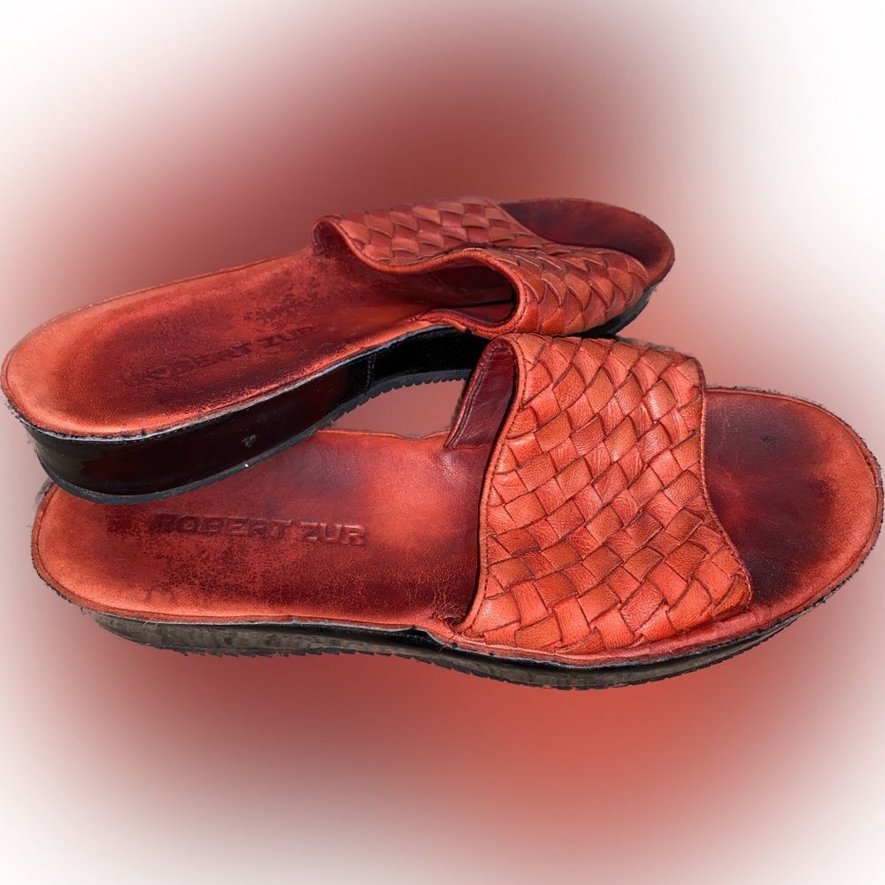 Robert Zur Red Woven Slide Sandals Womens Size 7